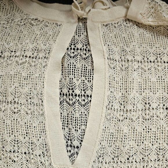 Anthropologie Women's Cream Sheer Open-Stitch Ruffle Pullover Sweater Size Small - Picture 9 of 10
